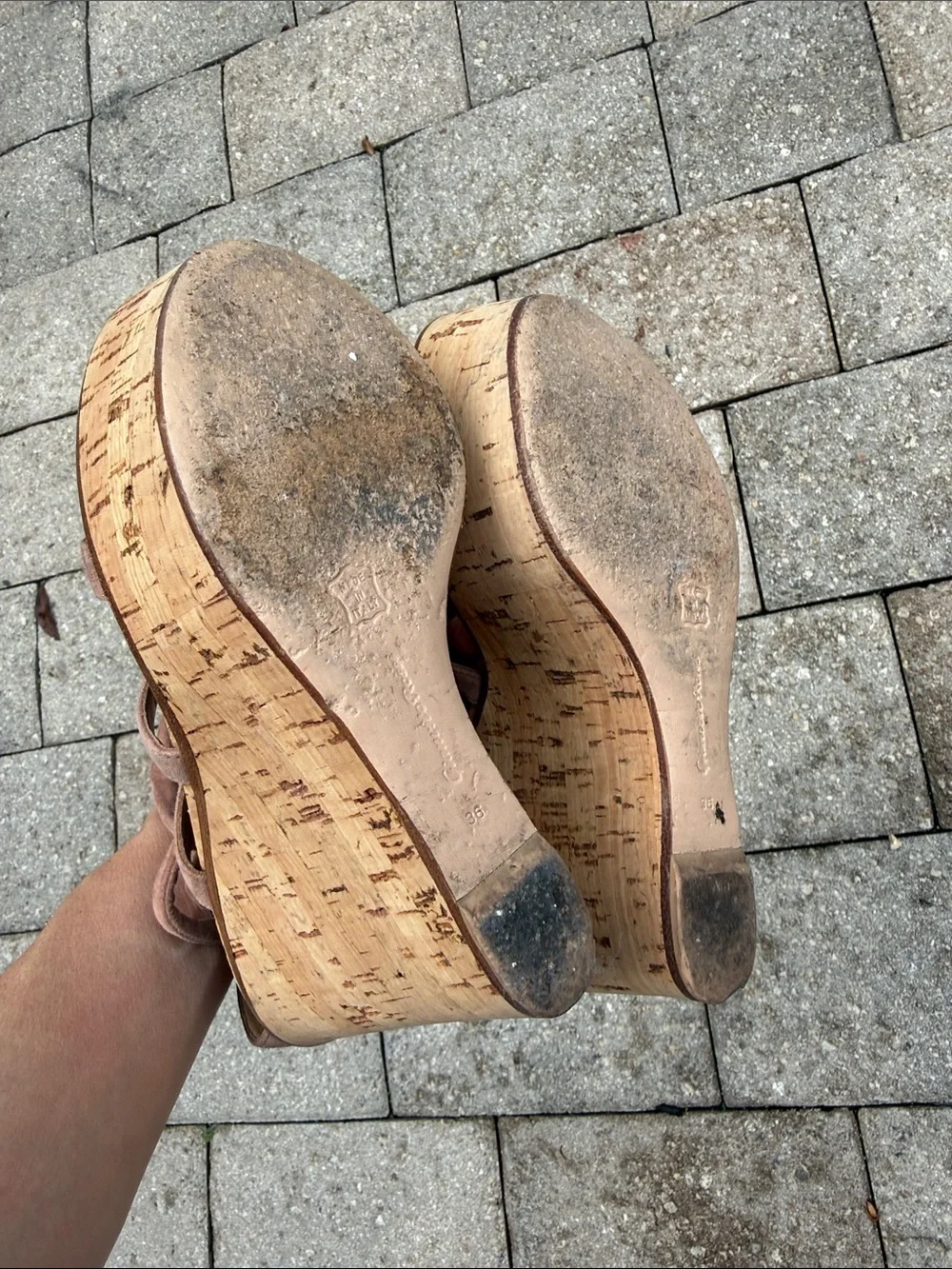 Gianvito Rossi Brown Suede Cork Wedge Sandals with Lace-Up Ties
